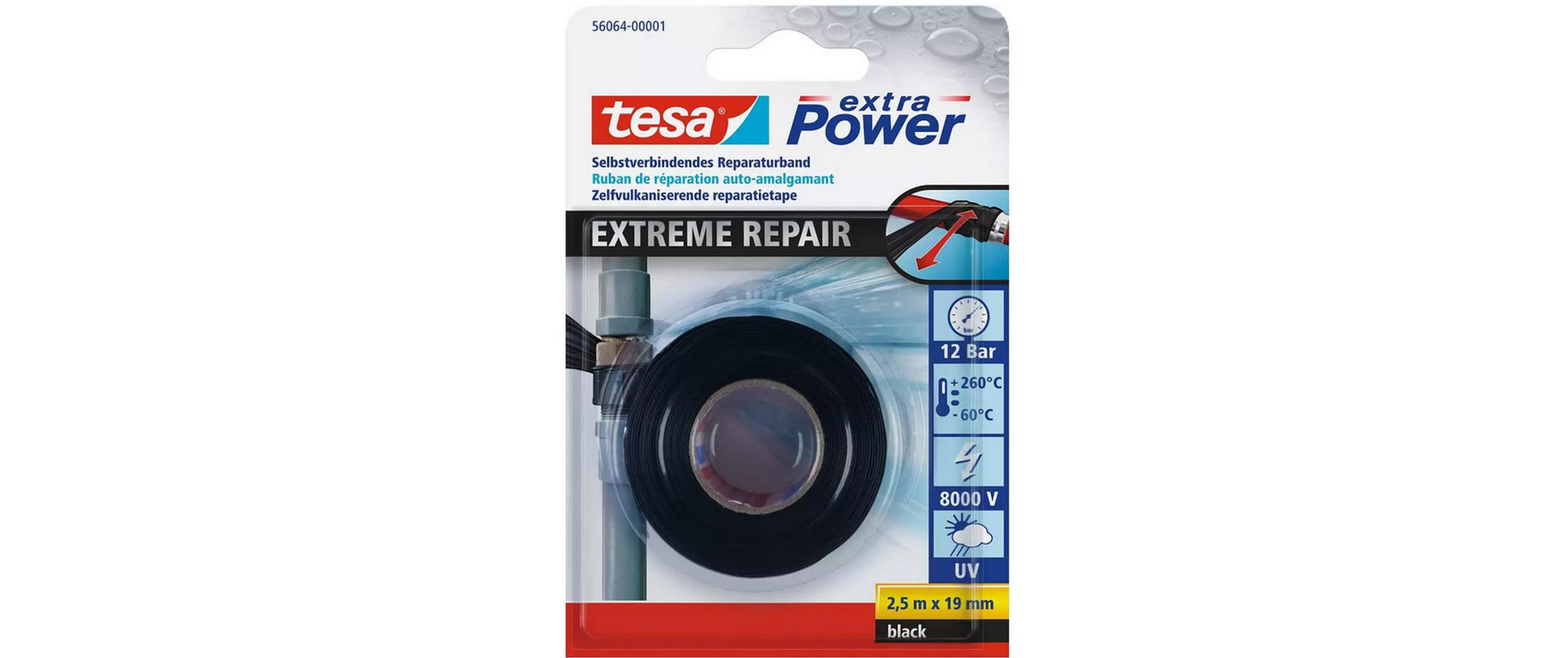 TESA Doppelseitiges Klebeband – 19 mm × 2,5 m, Schwarz, Silikon, 3 Stück