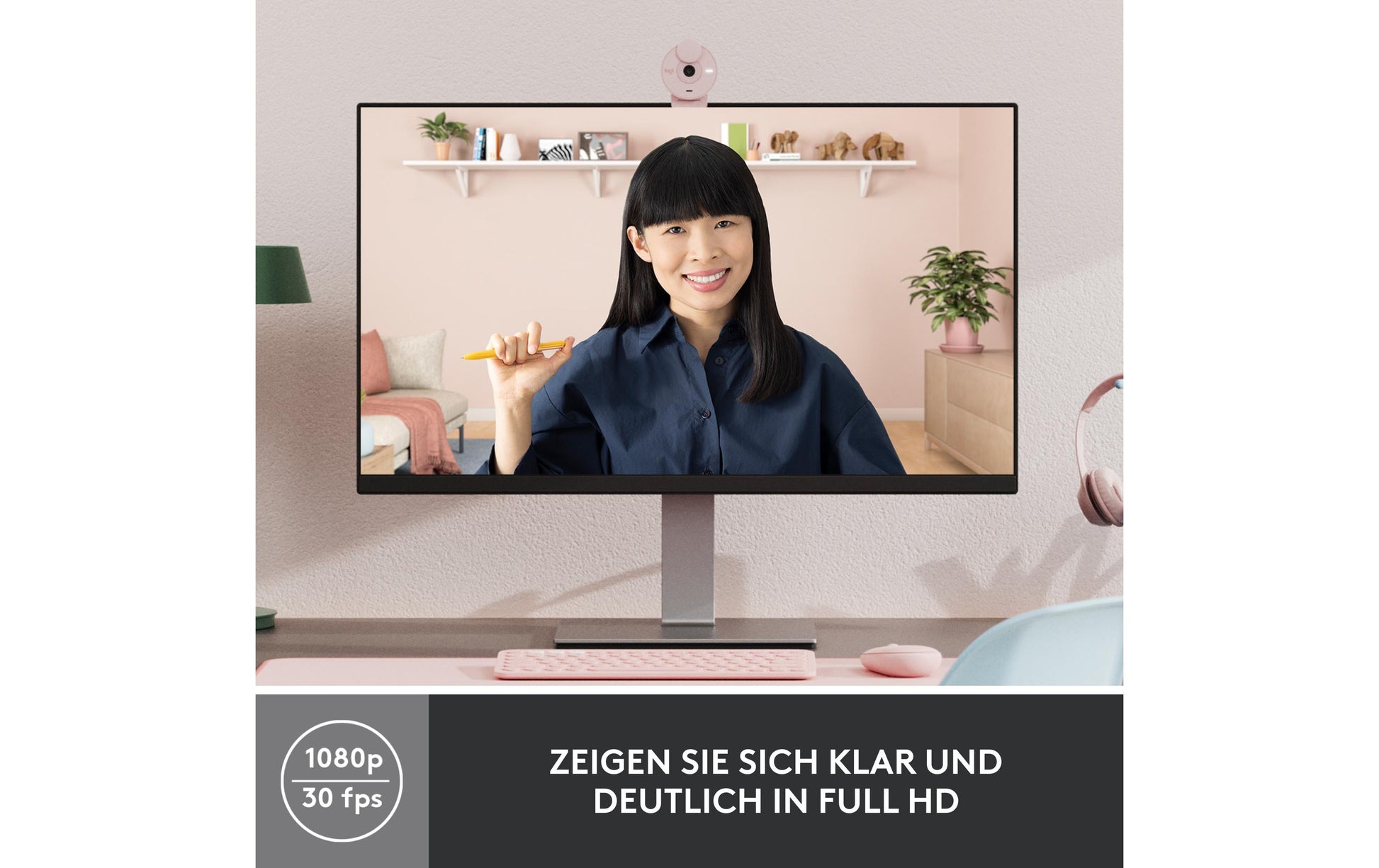 Logitech BRIO 300 – Webcam – Full HD 1080p, Rosa