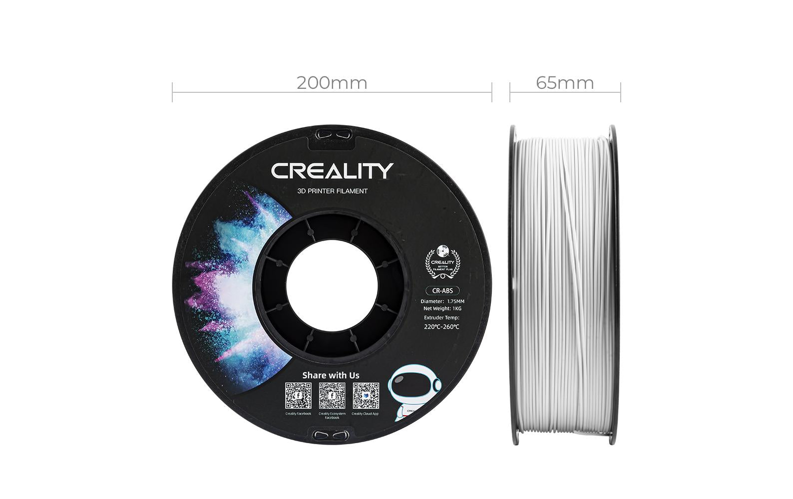 Creality 3D-Drucker-Filament ABS 1,75 mm Weiss, 1 kg – für Creality 3D