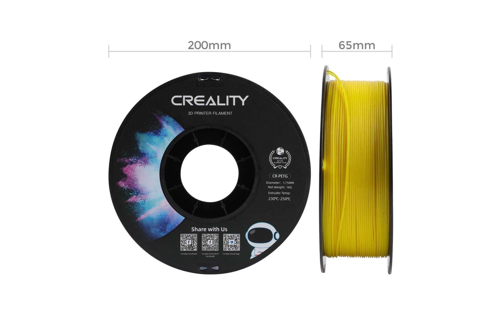 Creality 3D-Drucker-Filament PETG 1,75 mm Gelb, 1 kg – für Creality 3D, FDM-3D-Drucker