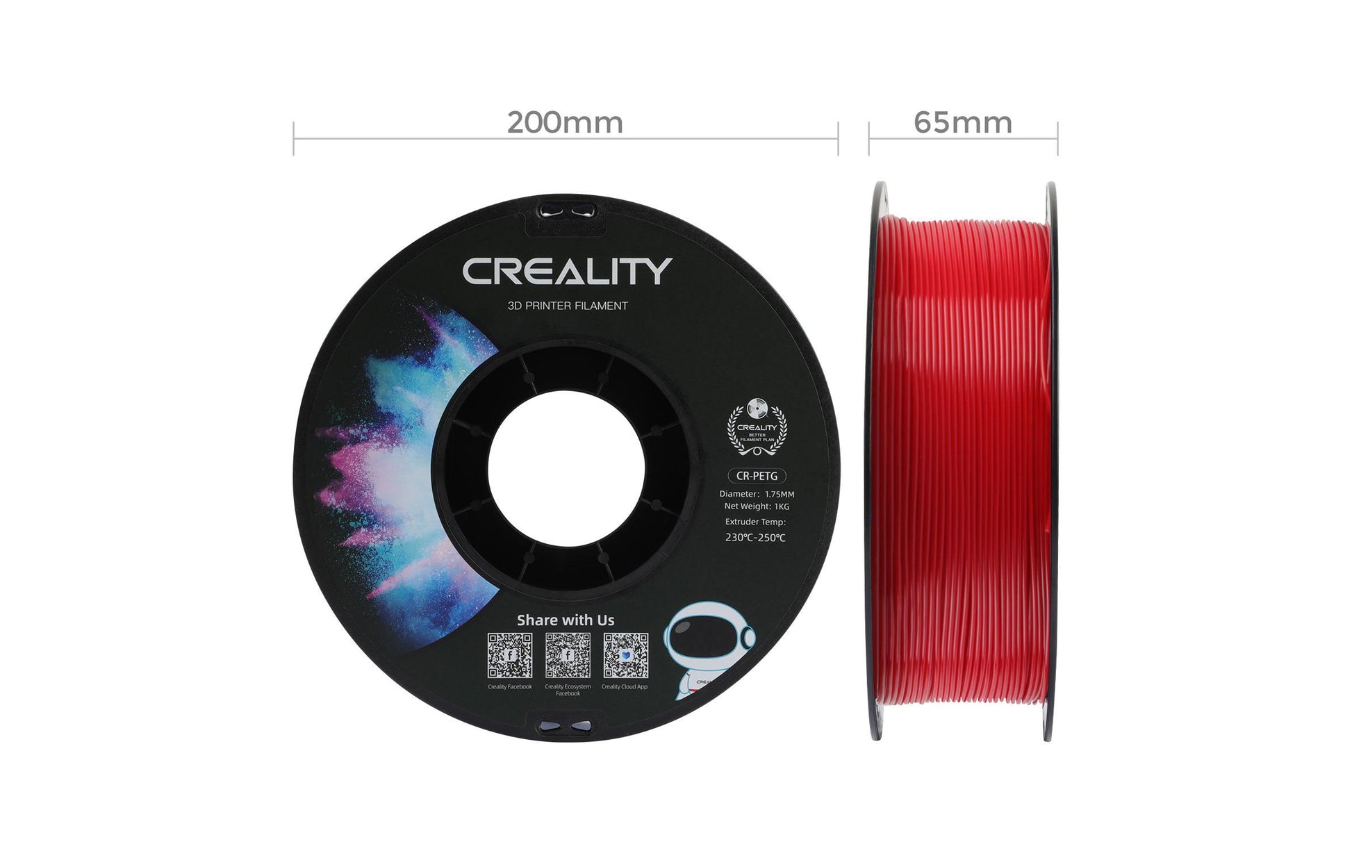 Creality 3D-Drucker-Filament PETG 1,75 mm Rot, 1 kg – für Creality 3D, FDM-3D-Drucker
