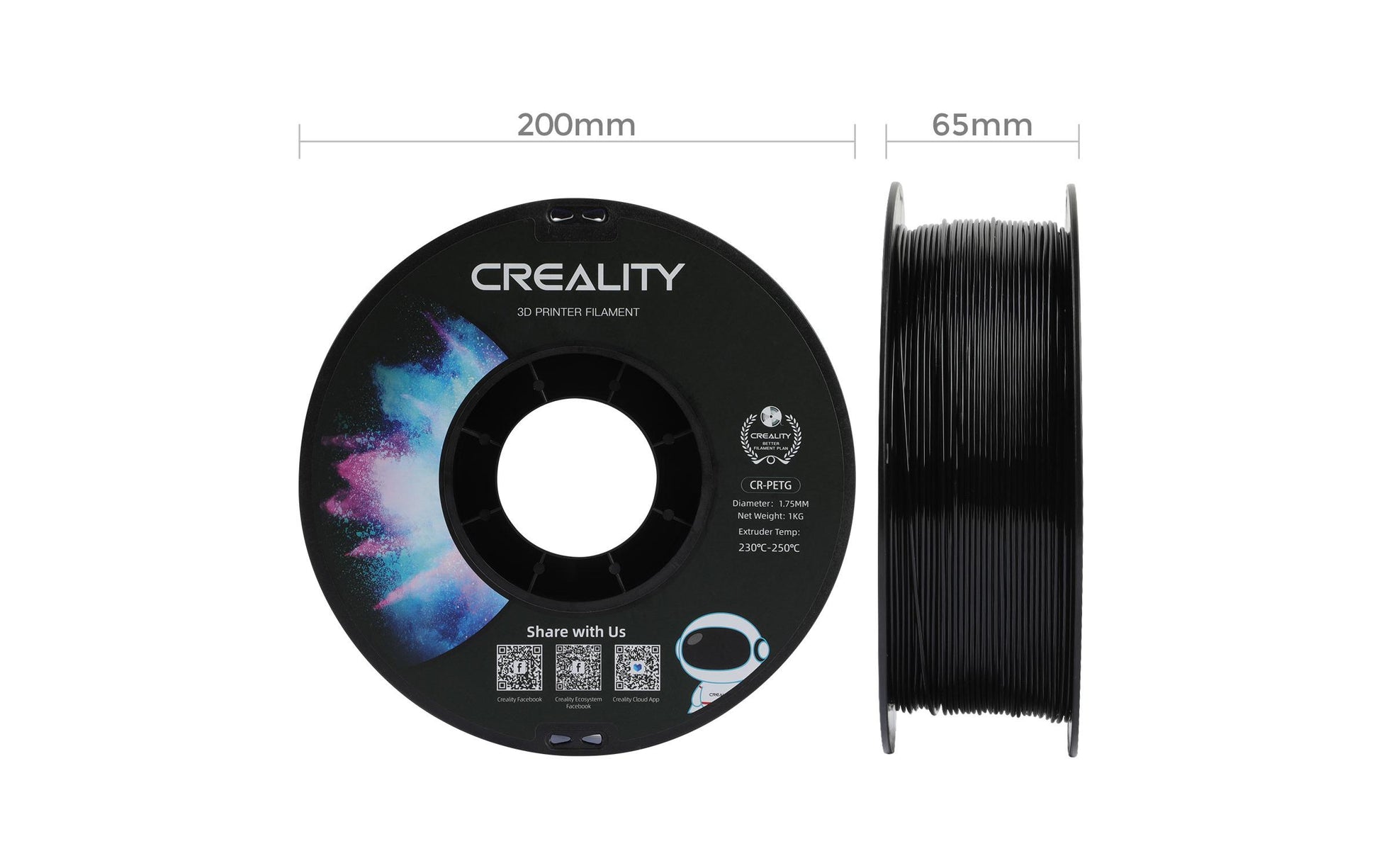 Creality 3D-Drucker-Filament PETG 1,75 mm Schwarz, 1 kg – für Creality 3D, FDM-3D-Drucker