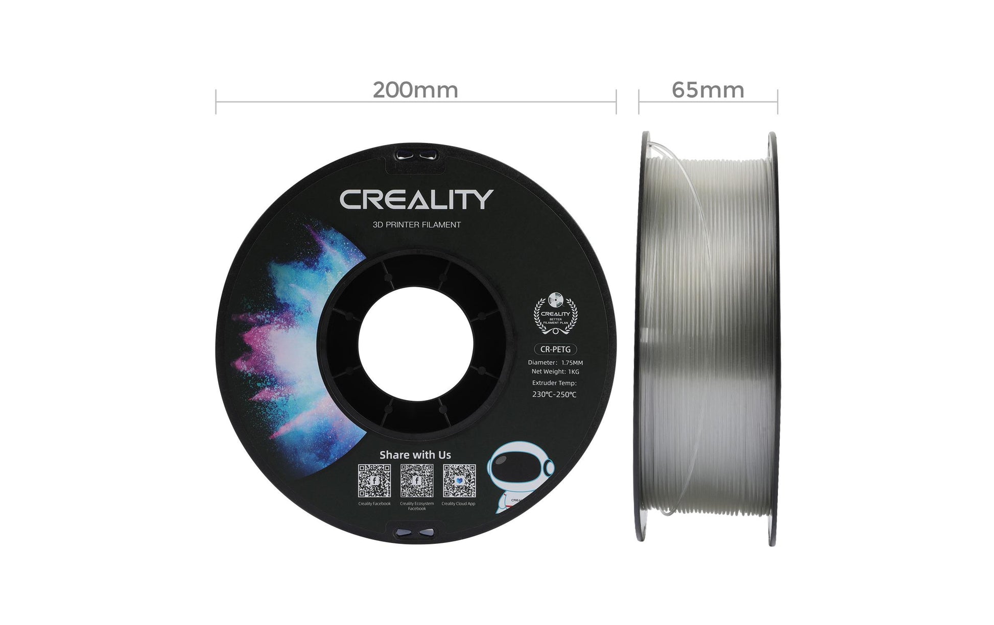 Creality 3D-Drucker-Filament PETG 1,75 mm Transparent, 1 kg – für FDM-3D-Drucker