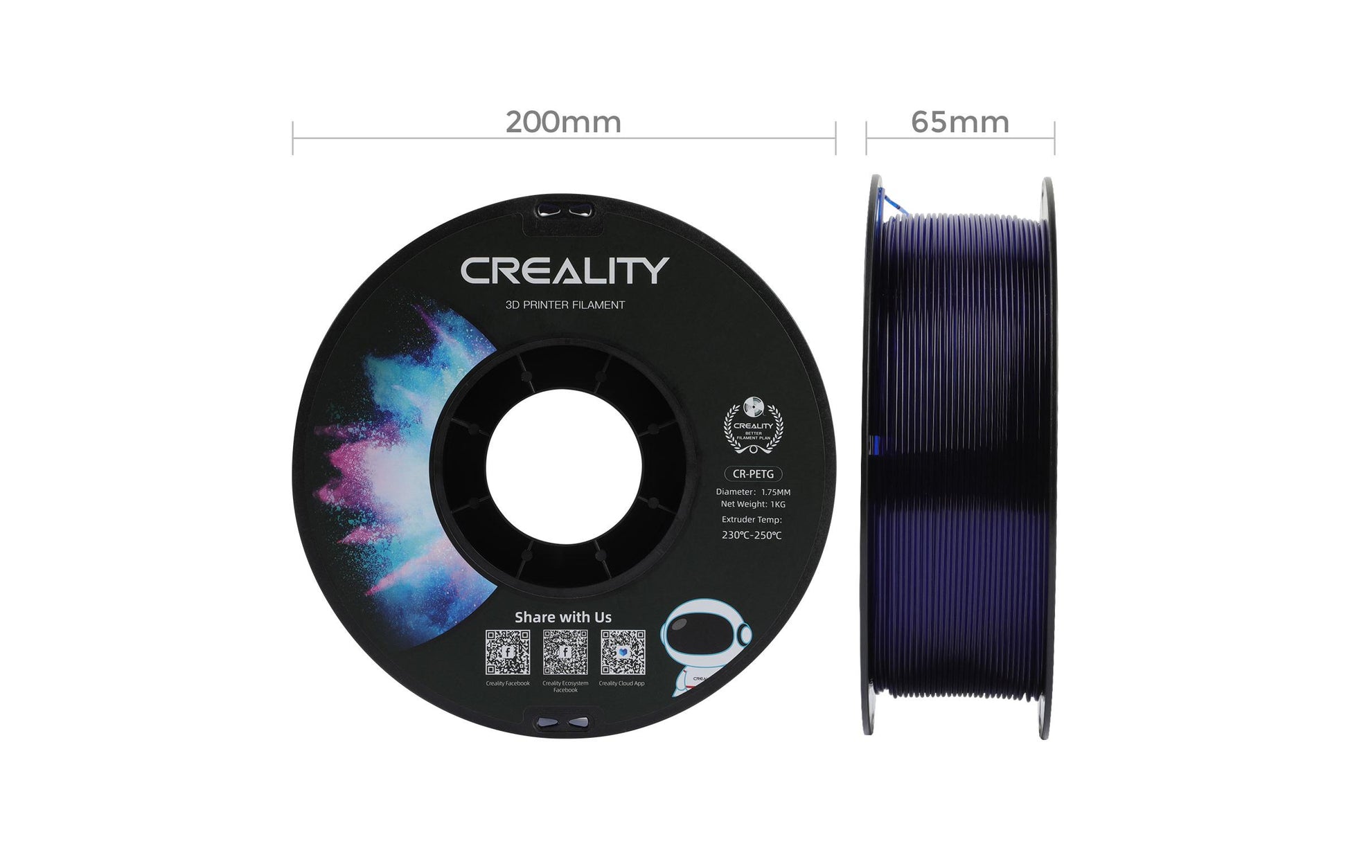 Creality 3D-Drucker-Filament PETG 1,75 mm Blau, Transparent, 1 kg – für Creality 3D