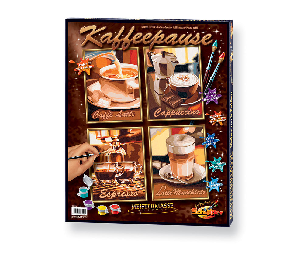 Schipper Malen-nach-Zahlen-Set – Kaffeepause – 4-teilig, je 18 × 24 cm – ab 8 Jahren