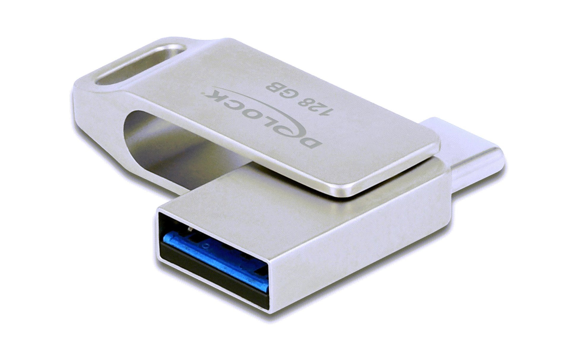 DeLOCK USB-Stick 128 GB – USB-A/USB-C USB 3.2 Gen 1, 71/54 MB/s, Drehring, Silber