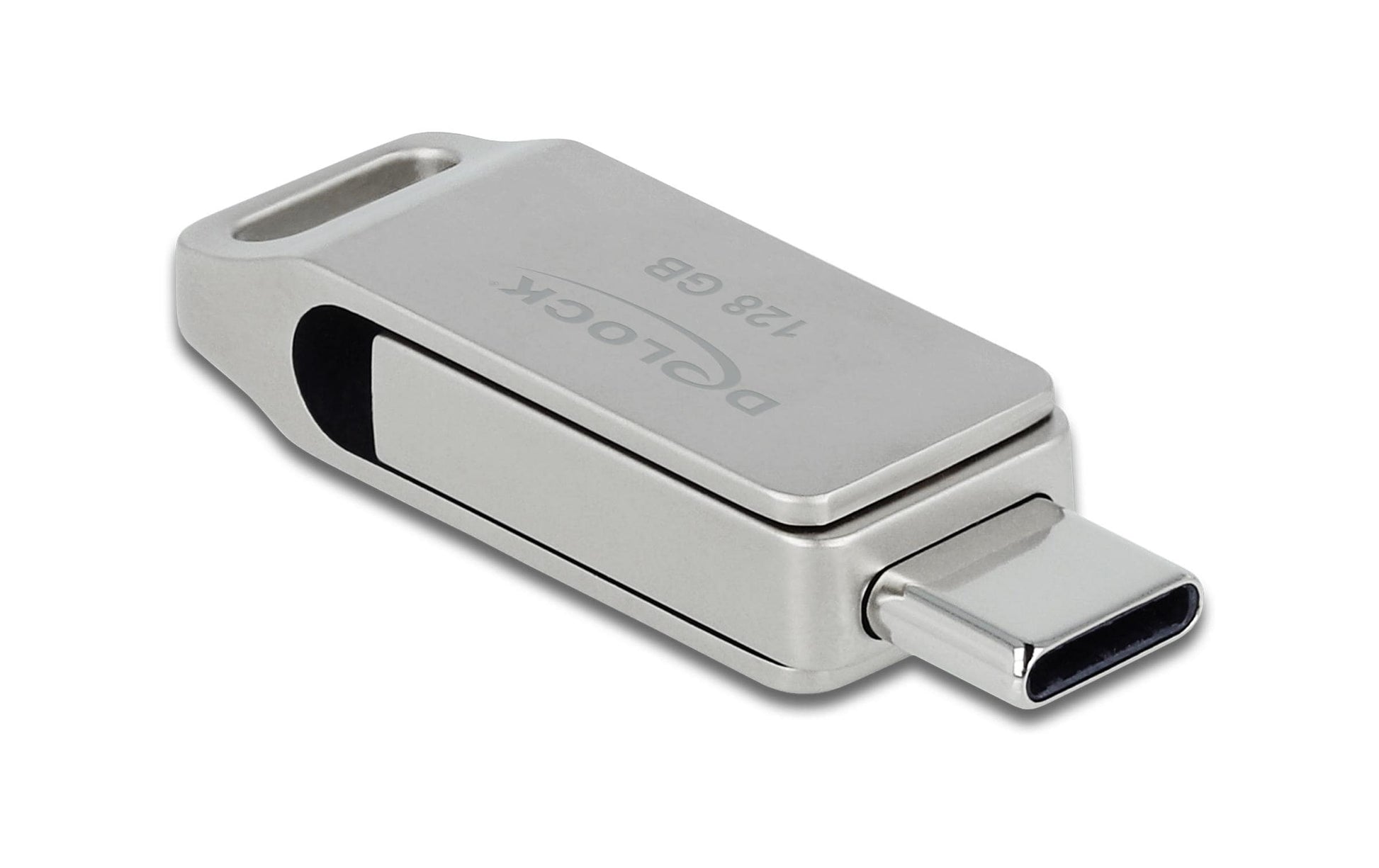 DeLOCK USB-Stick 128 GB – USB-A/USB-C USB 3.2 Gen 1, 71/54 MB/s, Drehring, Silber