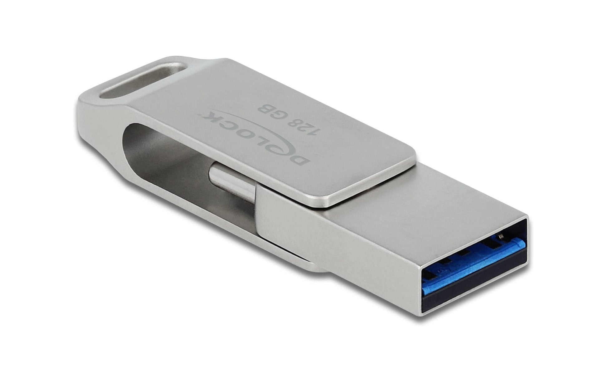 DeLOCK USB-Stick 128 GB – USB-A/USB-C USB 3.2 Gen 1, 71/54 MB/s, Drehring, Silber