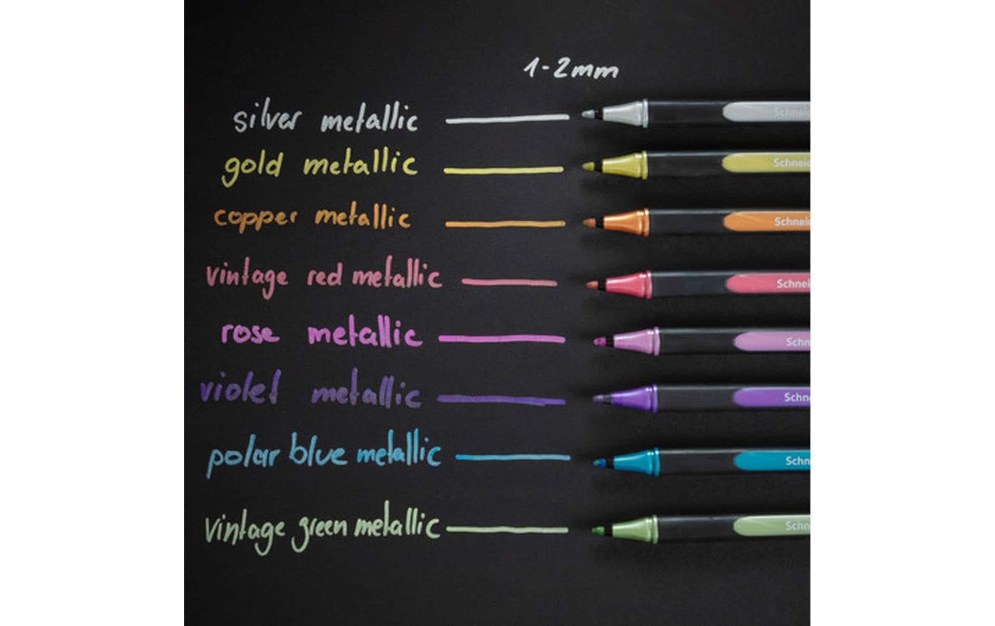 Schneider Schreibgeräte Schneider Paint-it Filzstift Metallic – Rundspitze, 1–2 mm, schnell trocknend, 8 Farben