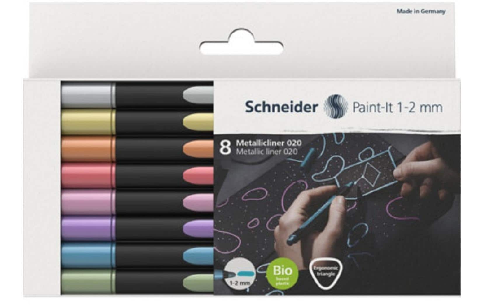 Schneider Schreibgeräte Schneider Paint-it Filzstift Metallic – Rundspitze, 1–2 mm, schnell trocknend, 8 Farben