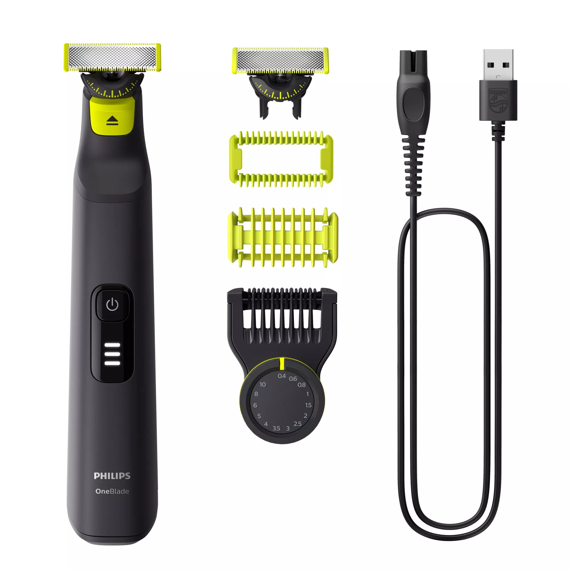 Philips Präzisionstrimmer OneBlade Pro QP6542/15 – für Gesicht & Körper – Akku, 90 min – Schwarz, Limette