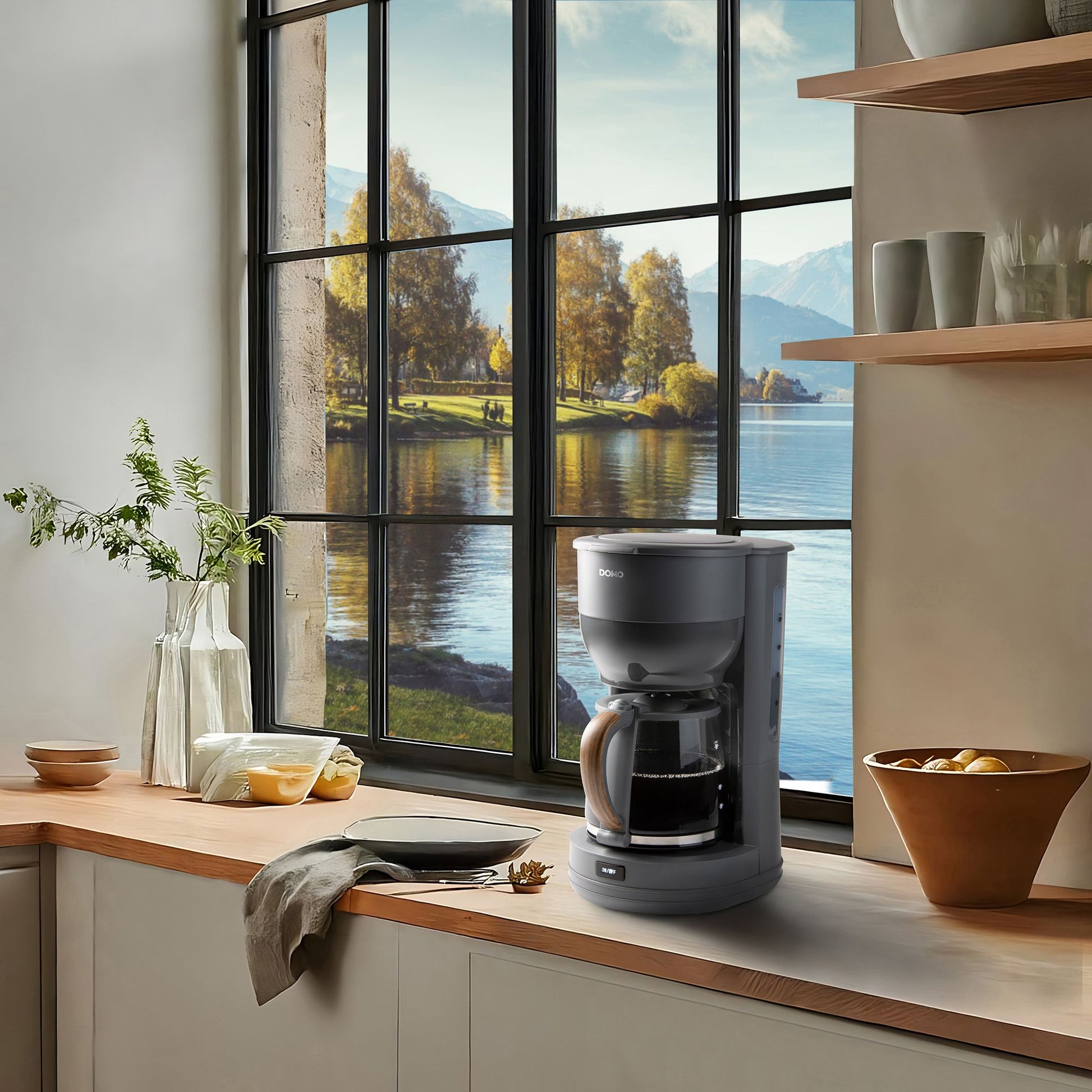 Domo DO754K Filterkaffeemaschine – 10 Tassen, 1,25 l, Melitta Filtertüten 1x4, Grau