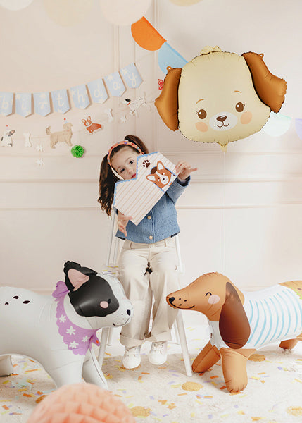 PartyDeco Folienballon Hund – Beige – 63 × 48,5 cm – Folie – 1 Stk