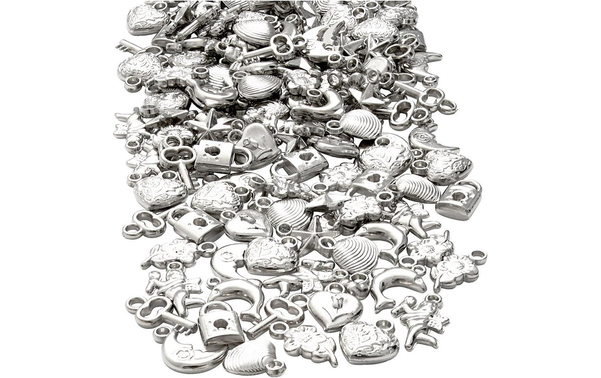 Creativ Company Anhänger, Acryl – silber – 15–20 mm, Loch 3 mm – ca. 200 Stk.