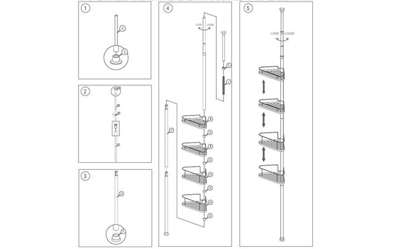MSV Duschregal Teleskopstange – 35,5×25×145–250 cm, Metall, Silber
