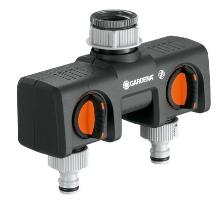 Gardena Wasserverteiler – 8193-20 – 2 Ausgänge, Anschluss 25,4 mm, Kunststoff, schwarz/grau/orange, 1 Stk.