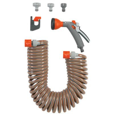 Gardena Spiralschlauch – 10 m, flexibel, Farbe grau, orange, mit Ausguss