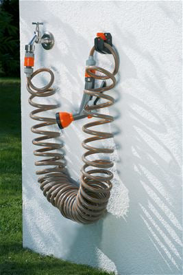 Gardena Spiralschlauch – 10 m, flexibel, Farbe grau, orange, mit Ausguss