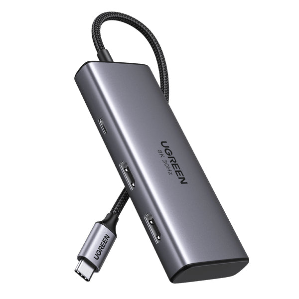 Ugreen Revodok 206 Multiport-Adapter – USB-C, 2× HDMI, 2× USB-A, 1× USB-C, 100 W PD, für Windows