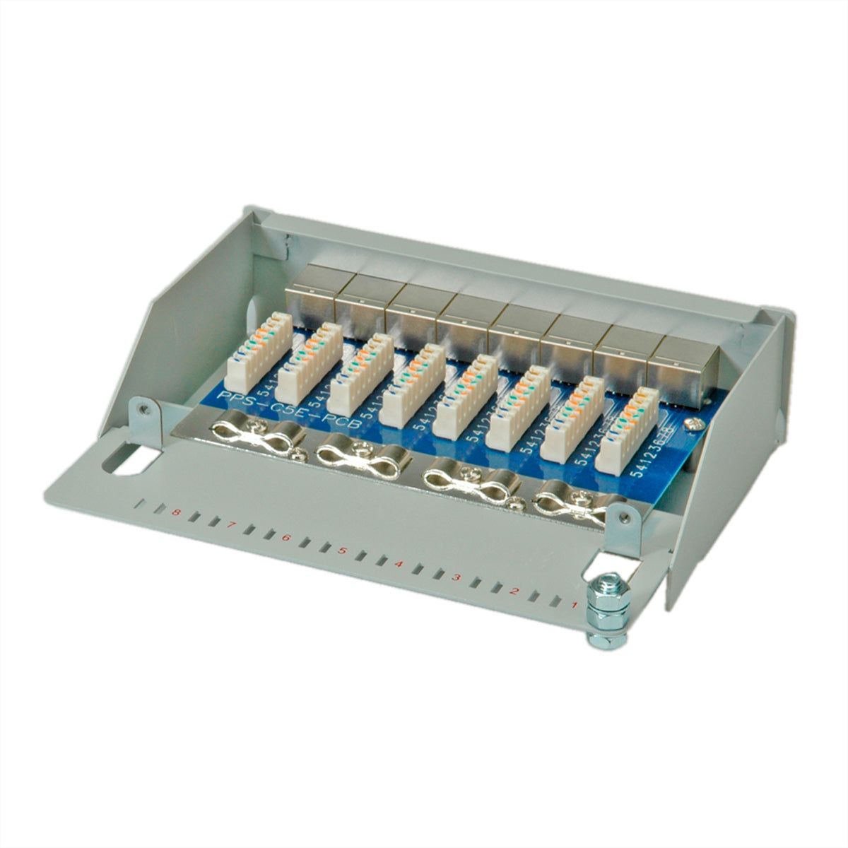 ROLINE Patchpanel Cat.5e – 8× Ports, geschirmt, Cat5e / Klasse D, grau, Wandmontage, 1 HE
