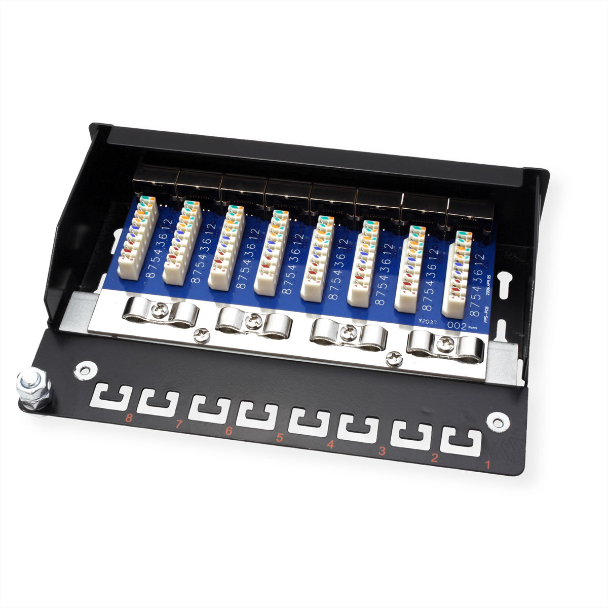 ROLINE Patchpanel Cat.5e – 8 Ports, geschirmt, 1U, Wandmontage, schwarz