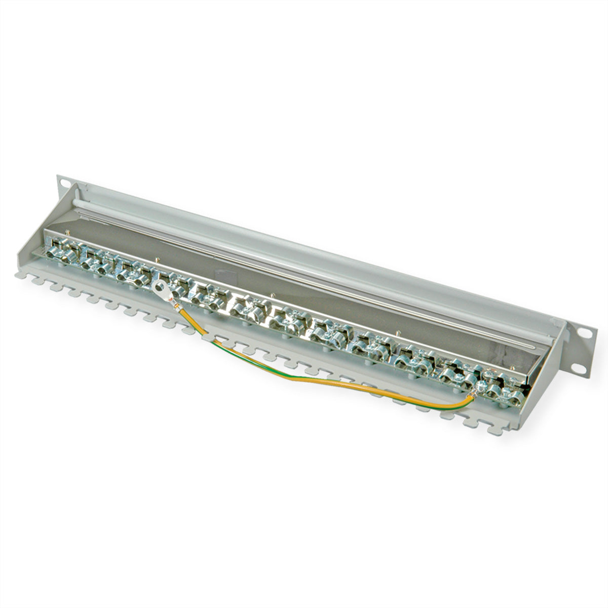 Telegärtner Patchpanel MPP24 – Cat.6A (Klasse EA) – 24× RJ‑45, geschirmt, 19", 1U, grau