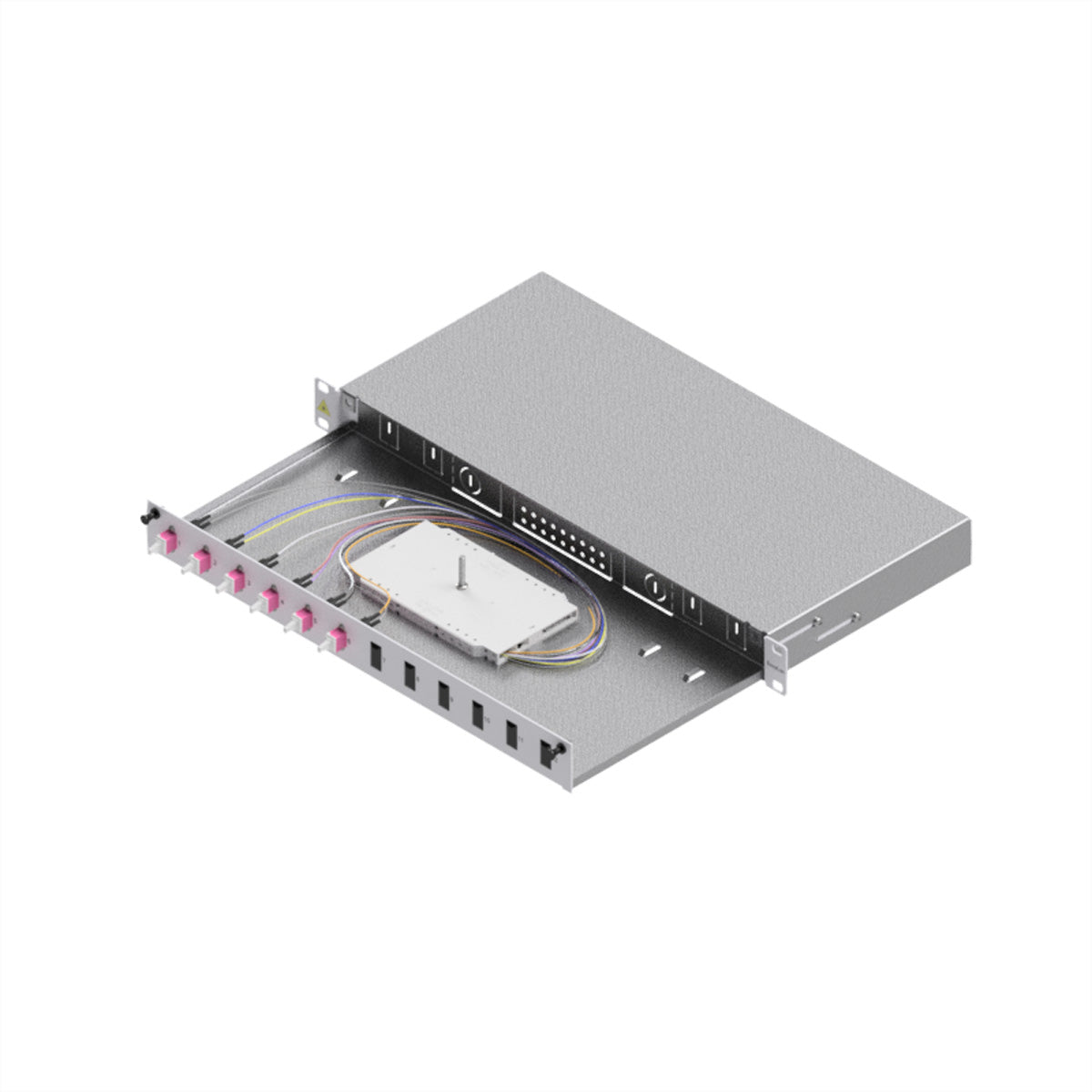 EasyLan Grade C – LWL-Spleissbox – 19", 1U, 12× Ports (6× LC-Duplex), OM4, grau (RAL 7035)