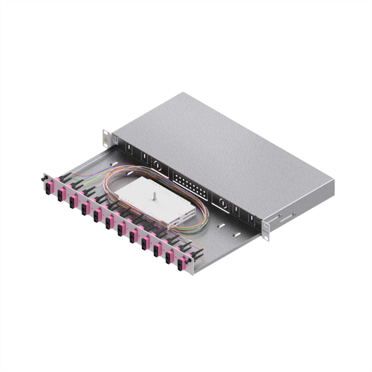 EasyLan LWL-Spleissbox Grade C – 12× SC-Duplex, OM4, 19", 1U, Tiefe 482 mm, Grau (RAL 7035)