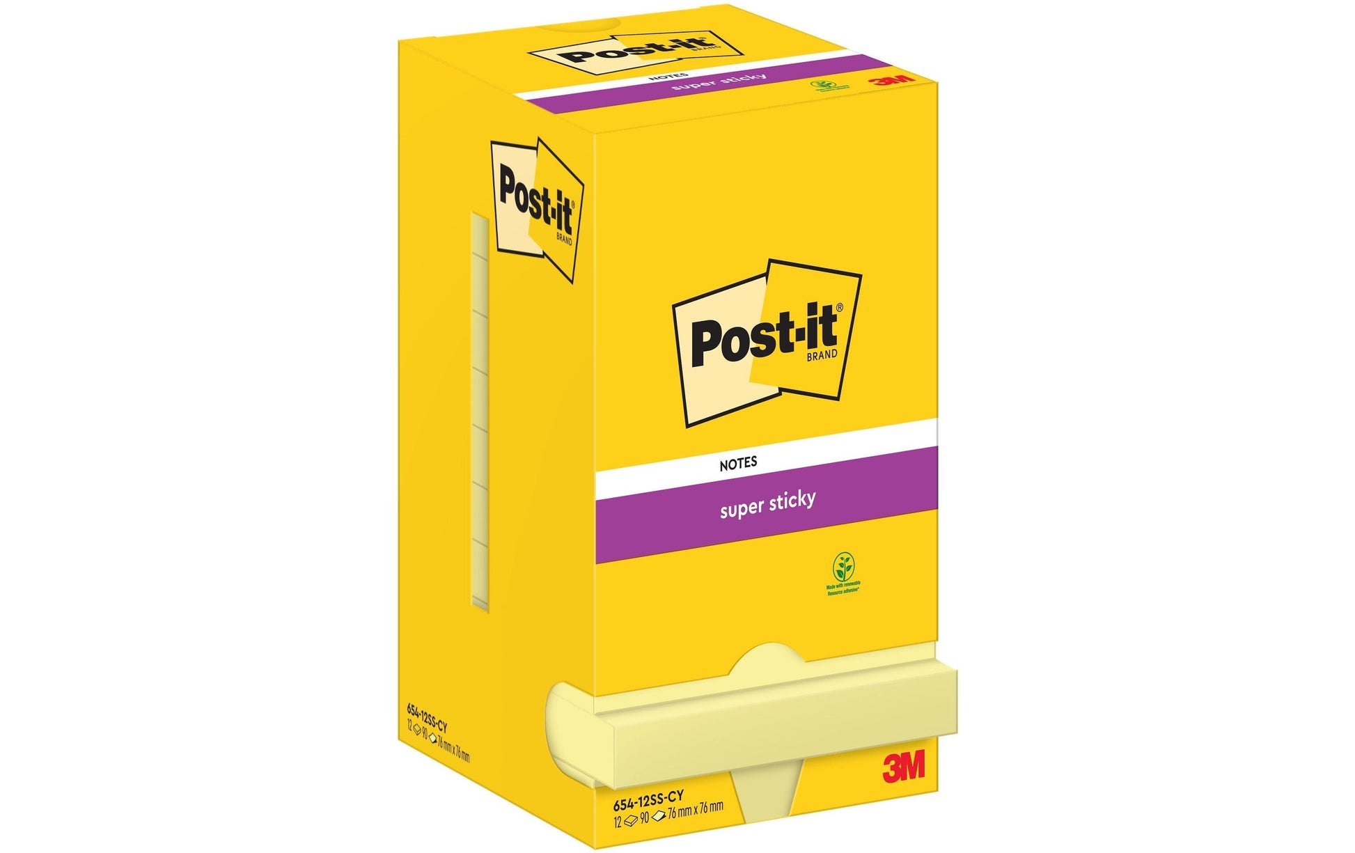 Post-it Super Sticky Haftnotizen – 76 × 76 mm – Gelb, 90 Blatt/Block, 12er-Pack