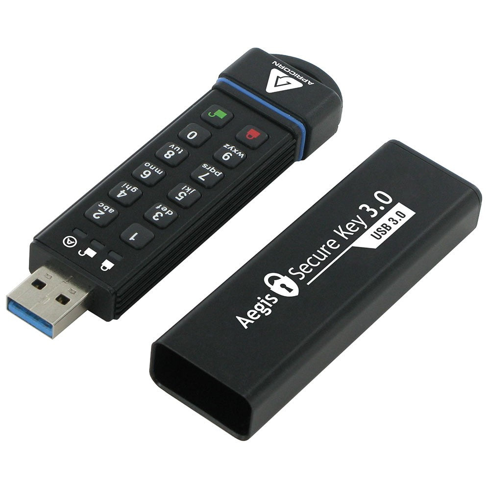 Apricorn Aegis Secure Key USB3 120 GB – Kappe, USB 3.2 Gen 1, 195/162 MB/s, für Windows, macOS, Linux