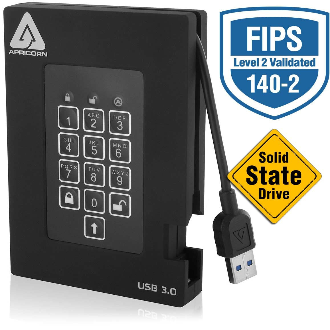 Apricorn Aegis Padlock Fortress – 1 TB SSD, USB 3,2 Gen 1 (3,1 Gen 1), 180 MB/s, Schwarz