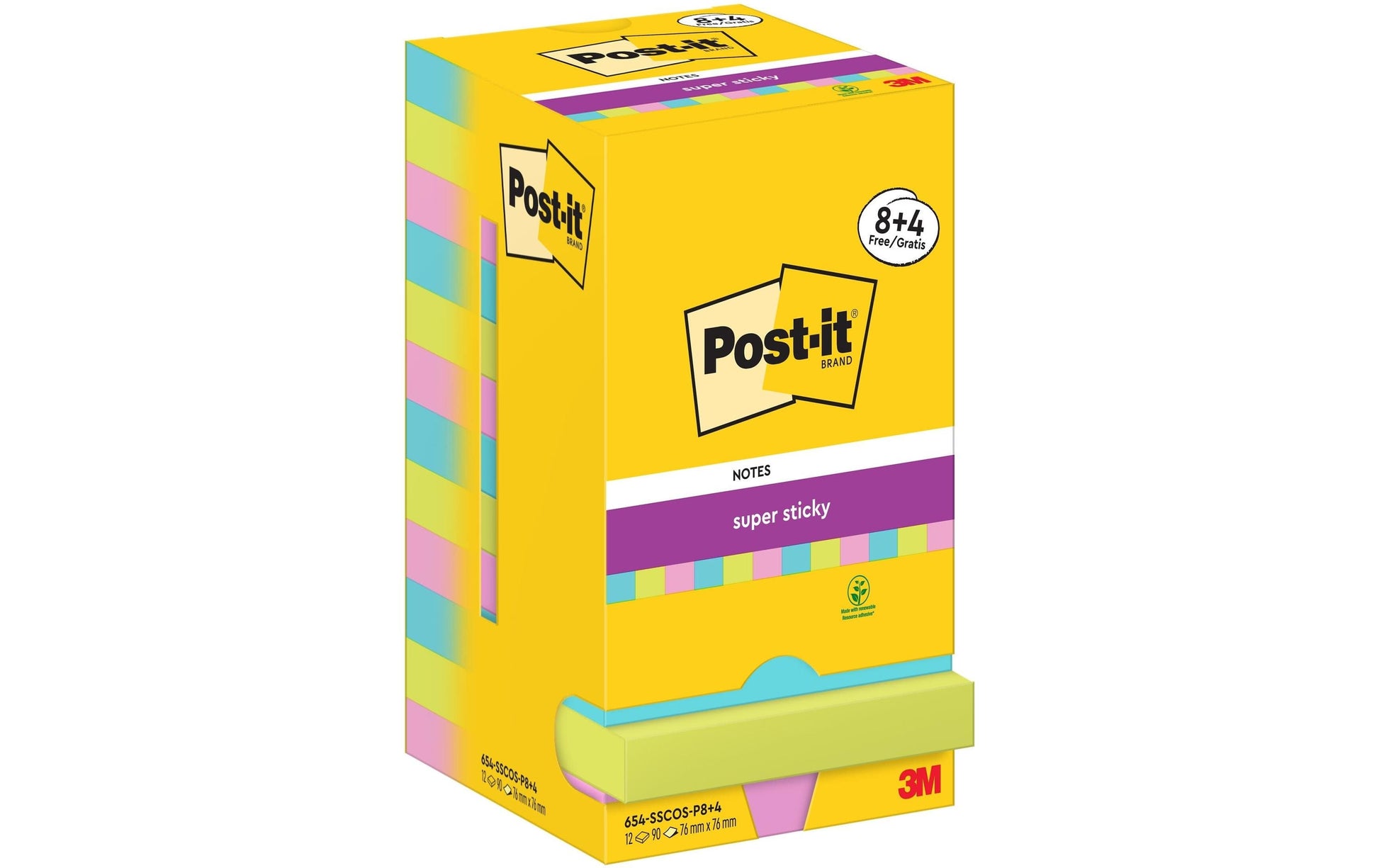 Post-it Cosmic Collection Haftnotizen – 76 × 76 mm – sortiert, Super Sticky, 90 Blatt/Block, 12er-Pack