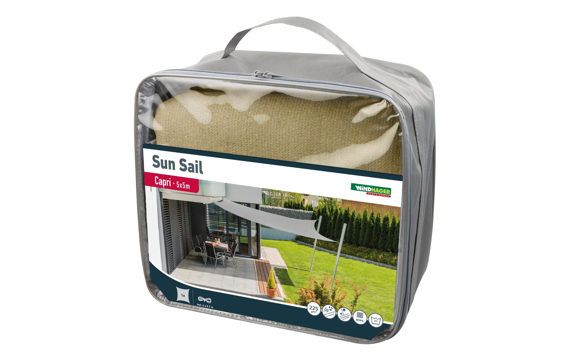 Windhager Sonnensegel – 500 × 500 cm, Champagner, Polyester, 225 g/m²
