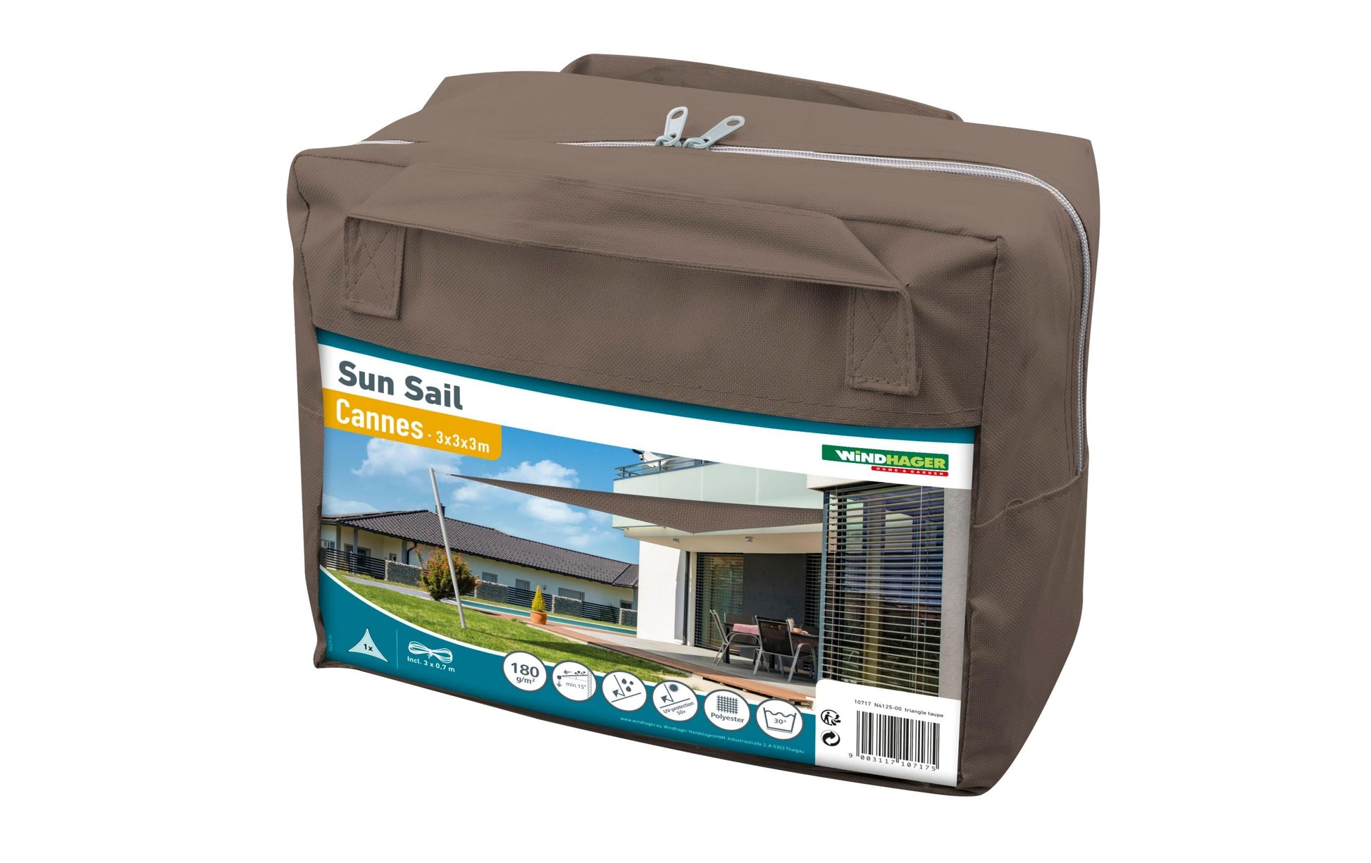 Windhager Dreieck-Sonnensegel 300 × 300 cm, Polyester, Taupe, witterungsbeständig, UV-Schutz