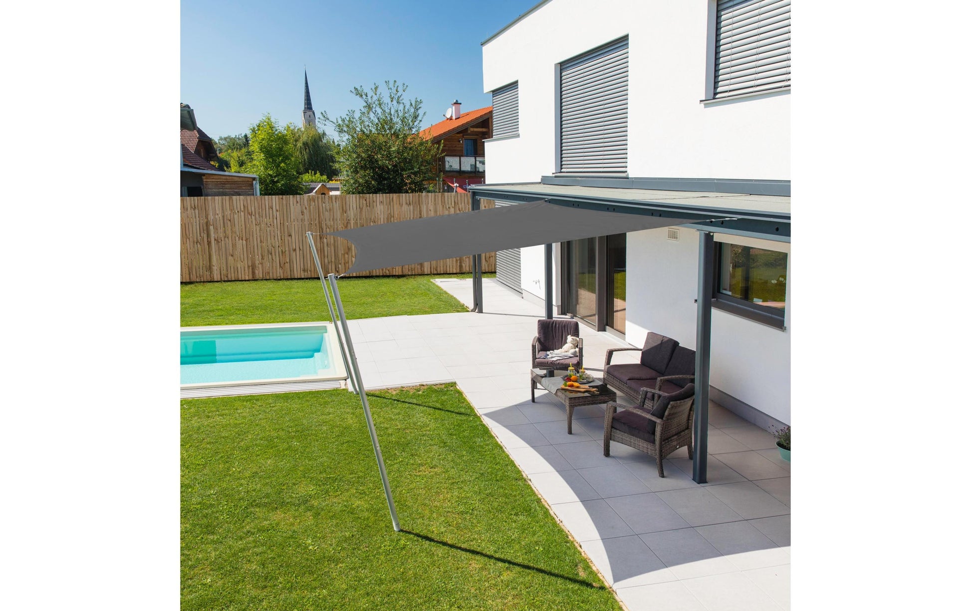 Windhager Dreieck-Sonnensegel – 500 × 500 cm, Anthrazit, Polyester, 180 g/m²