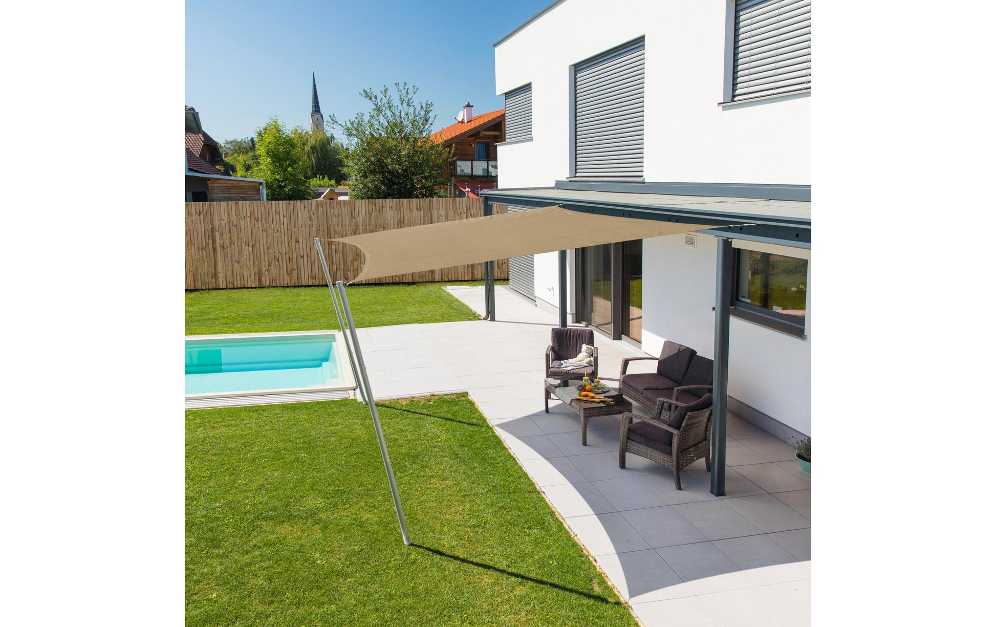 Windhager Dreieck-Sonnensegel 500 × 500 cm, taupe, Polyester, UV-Schutz 50+, wasserabweisend, für Aussenbereich