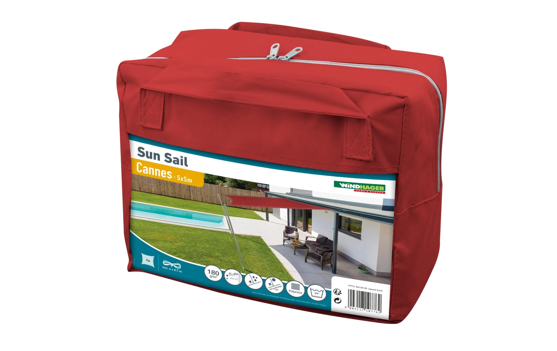 Windhager Sonnensegel – 500 × 500 cm, rot, Polyester, 180 g/m²
