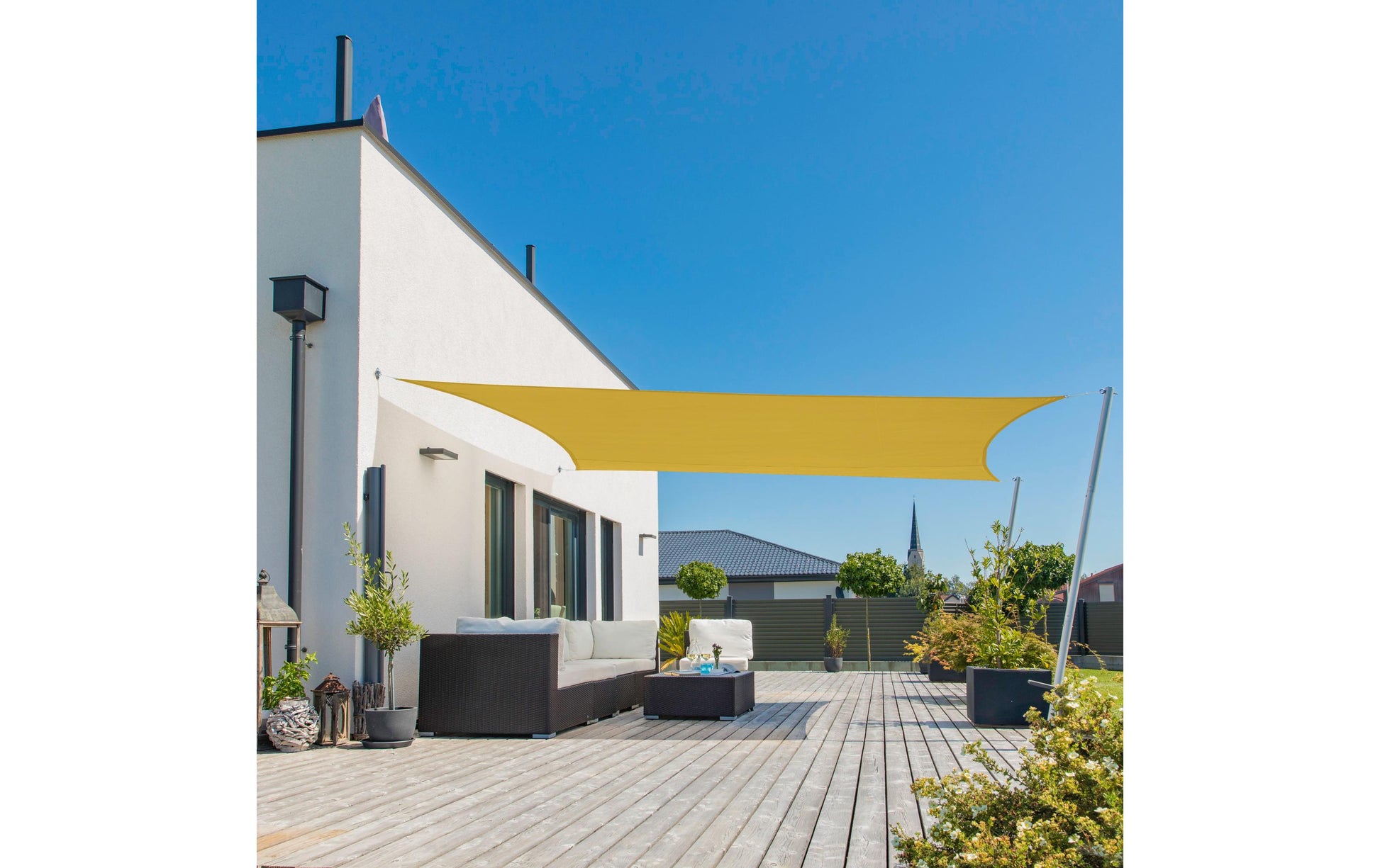 Windhager Rechteckiges Sonnensegel 500 × 400 cm – Gelb, Polyester, Witterungsbeständig, UV-Schutz 50+