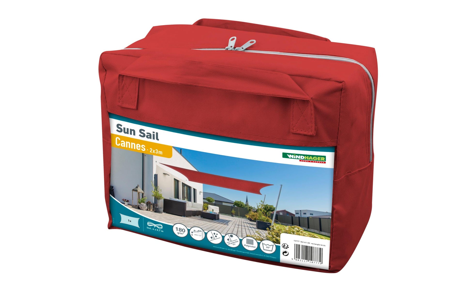 Windhager Cannes Sonnensegel – 300 × 200 cm – Polyester, rot