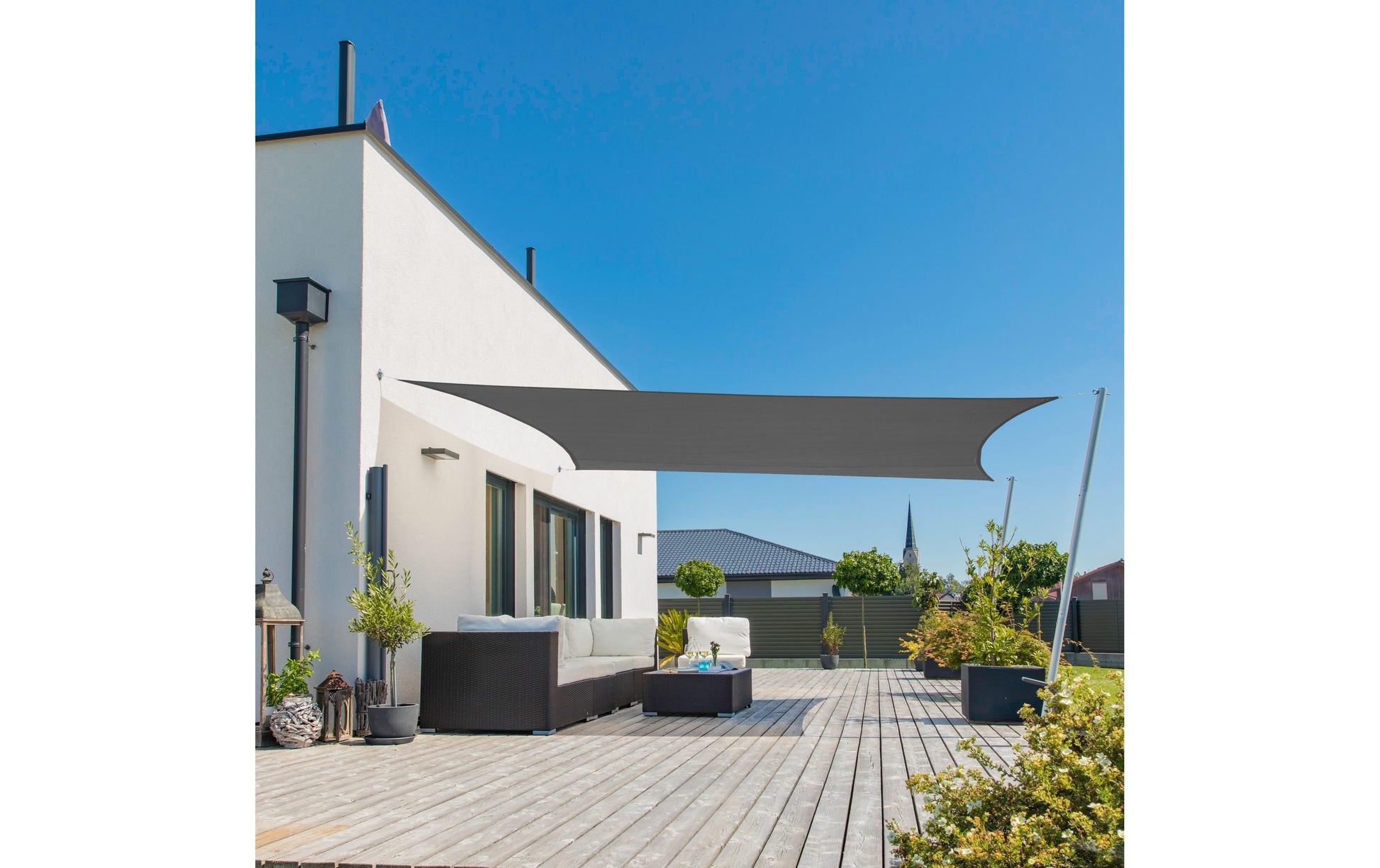 Windhager Rechteckiges Sonnensegel 400 × 300 cm, Anthrazit, Polyester, Wetterfest, UV-Schutz 50+