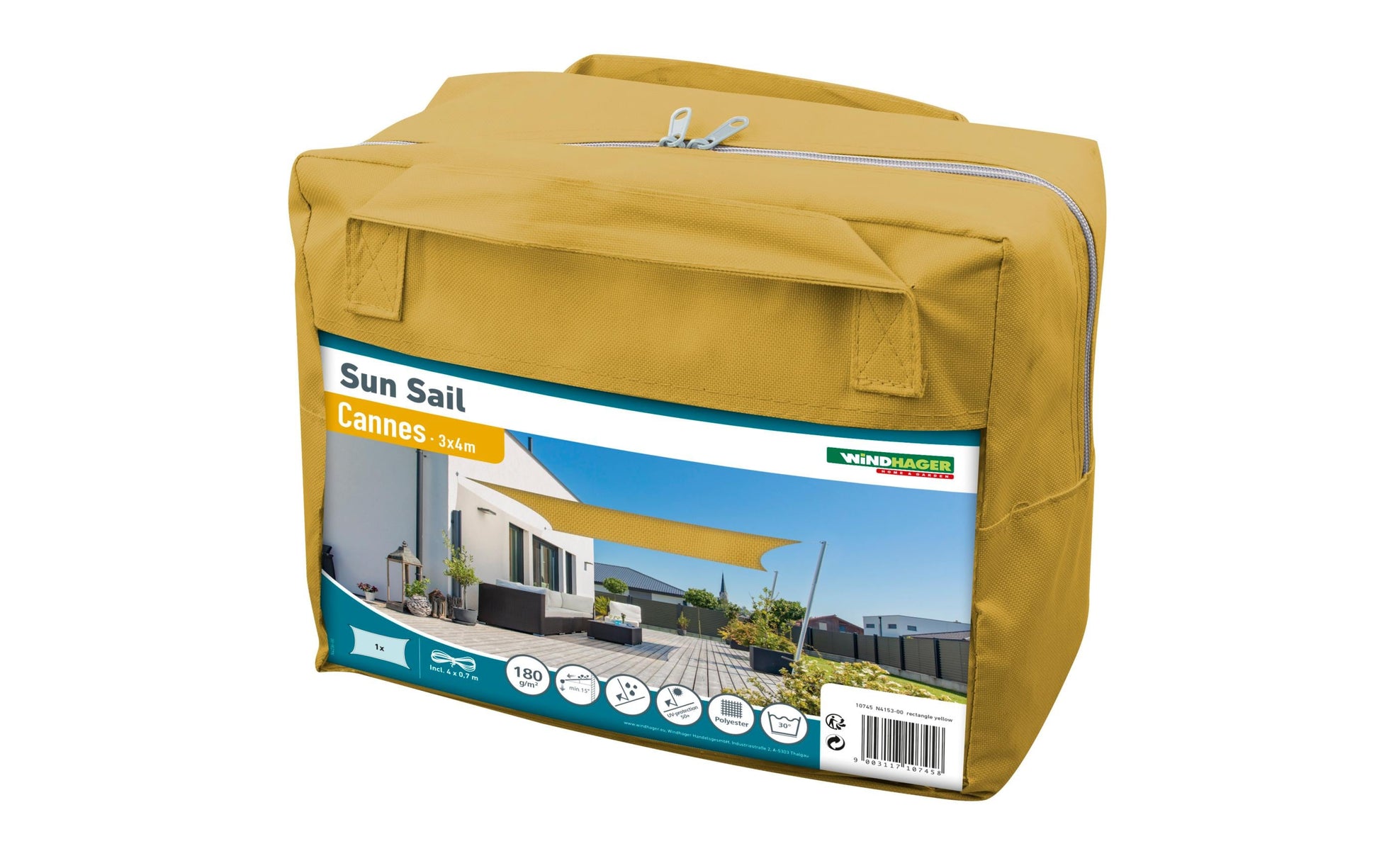 Windhager Sonnensegel – 400 × 300 cm, gelb, Polyester, 180 g/m²