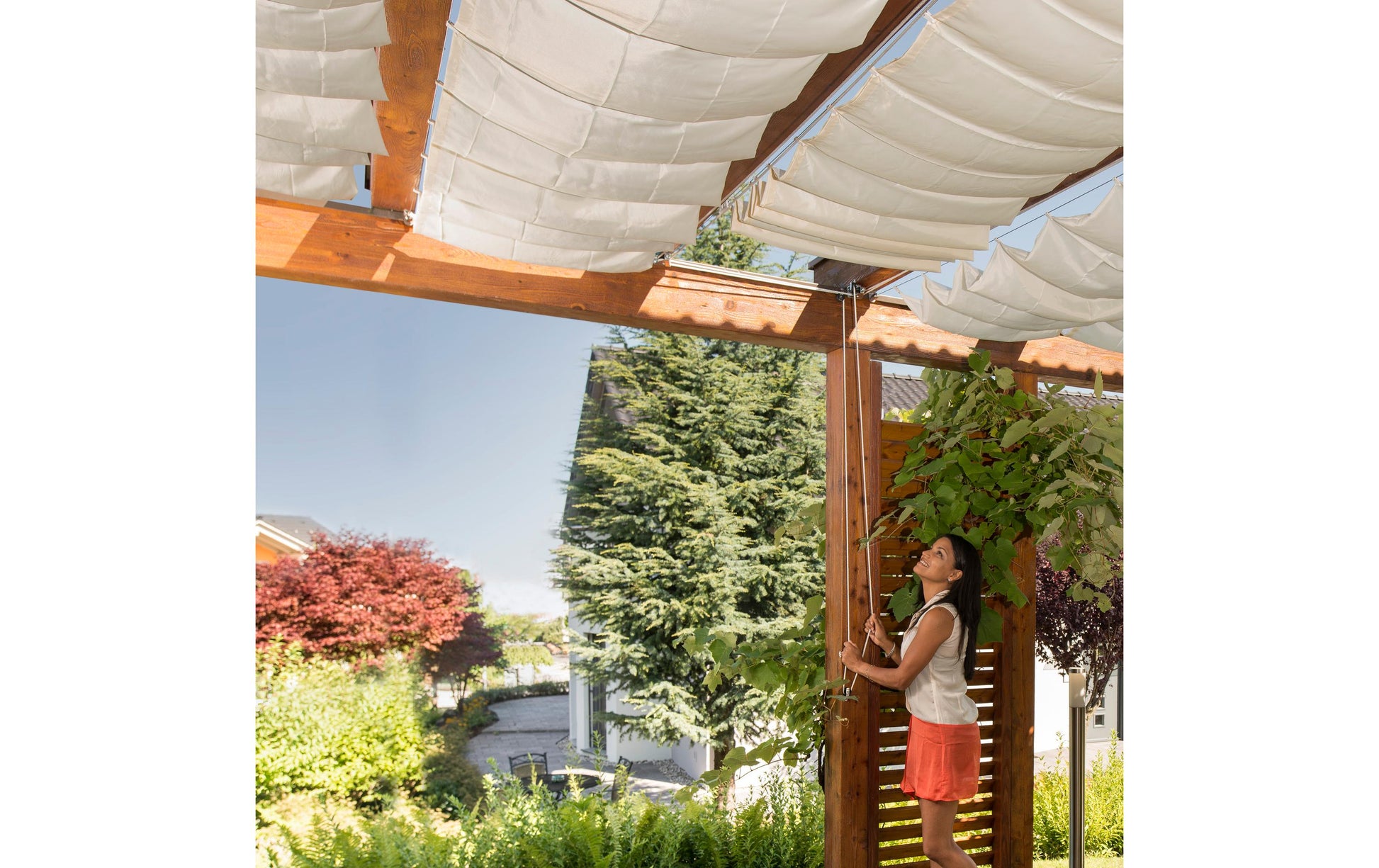 Windhager Sonnensegel-Pergola-Komplett-Set – 270 × 140 cm, Creme, Polyester