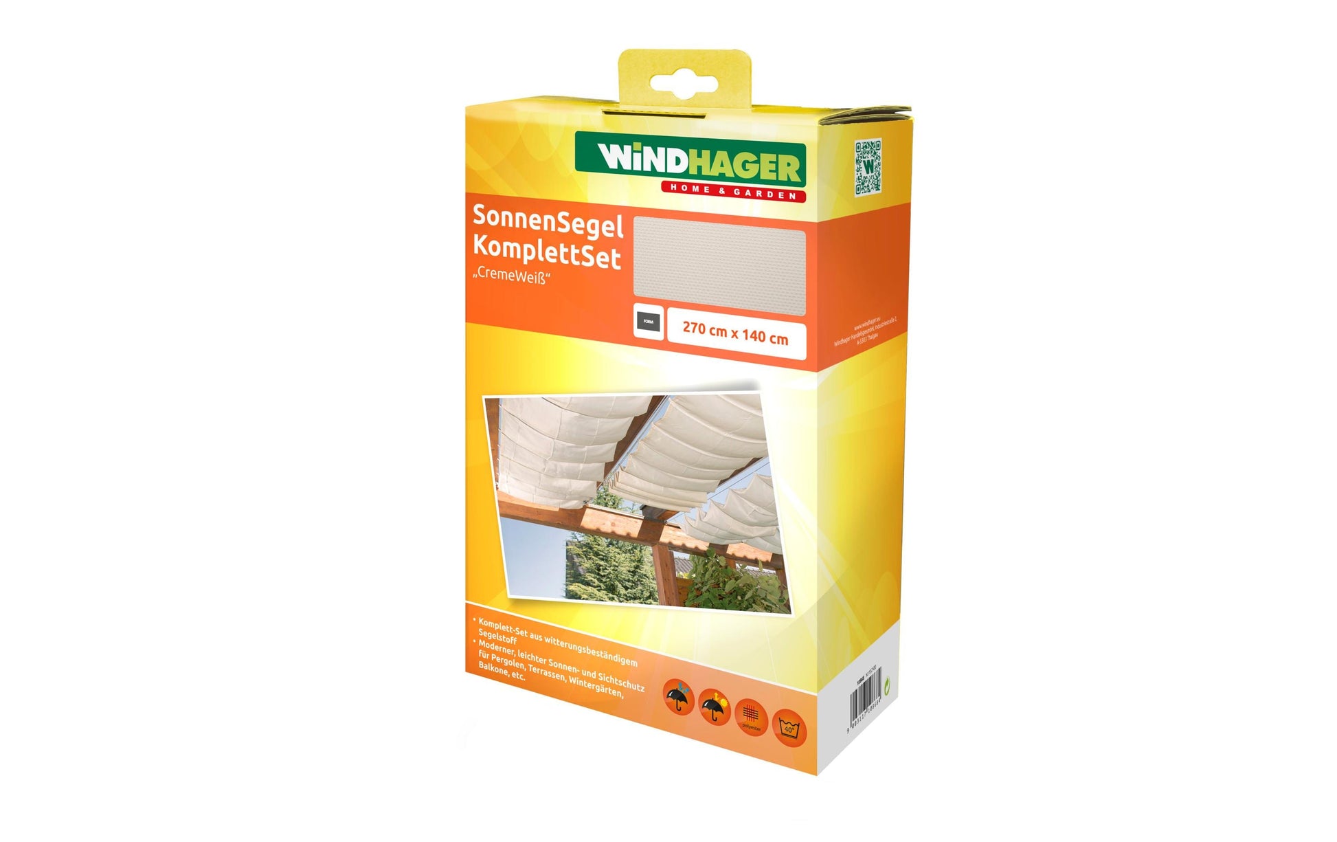 Windhager Sonnensegel-Pergola-Komplett-Set – 270 × 140 cm, Creme, Polyester