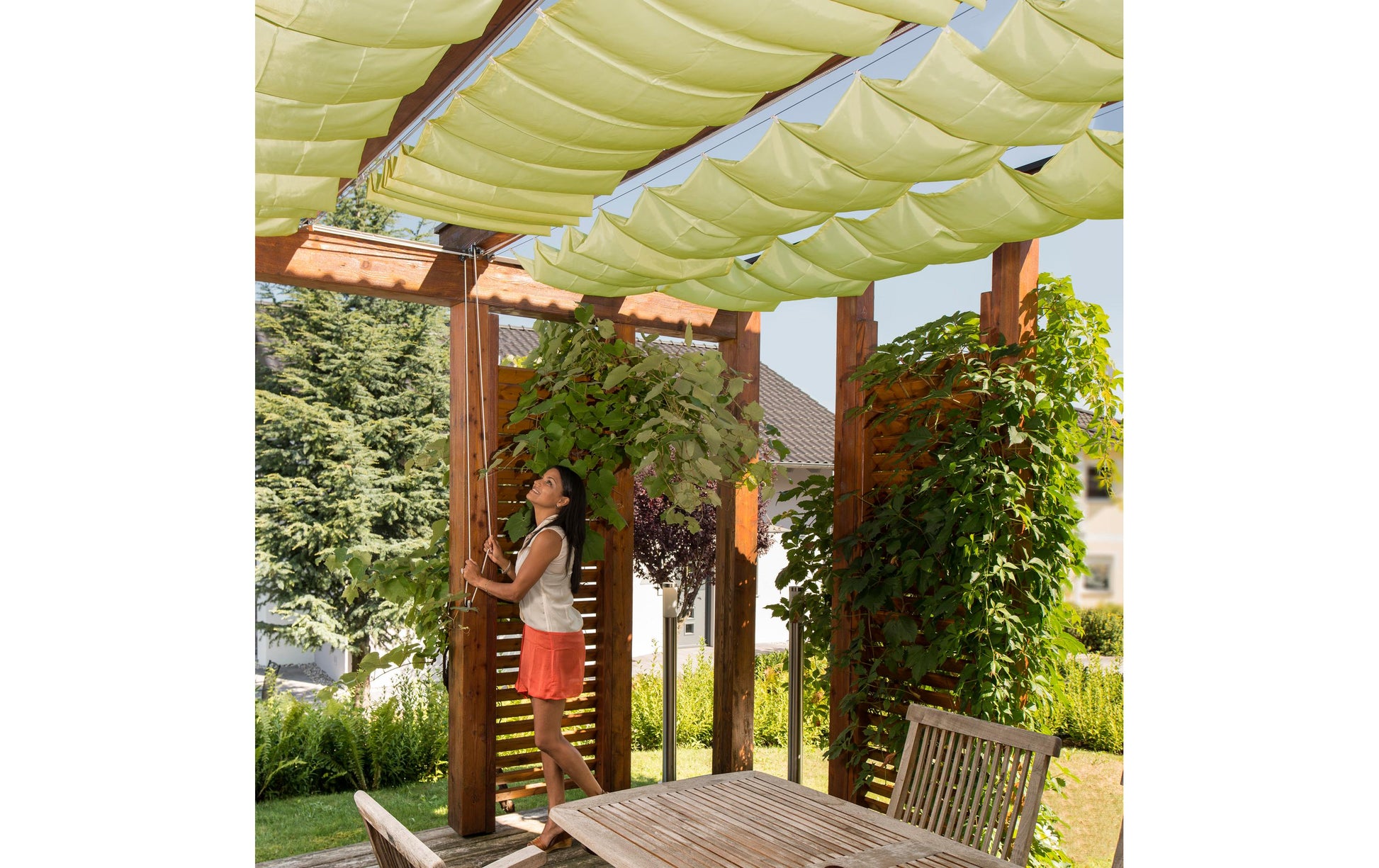 Windhager Einziehbares Sonnensegel-Pergola-Komplettset – 270 × 140 cm, Grün, Polyester