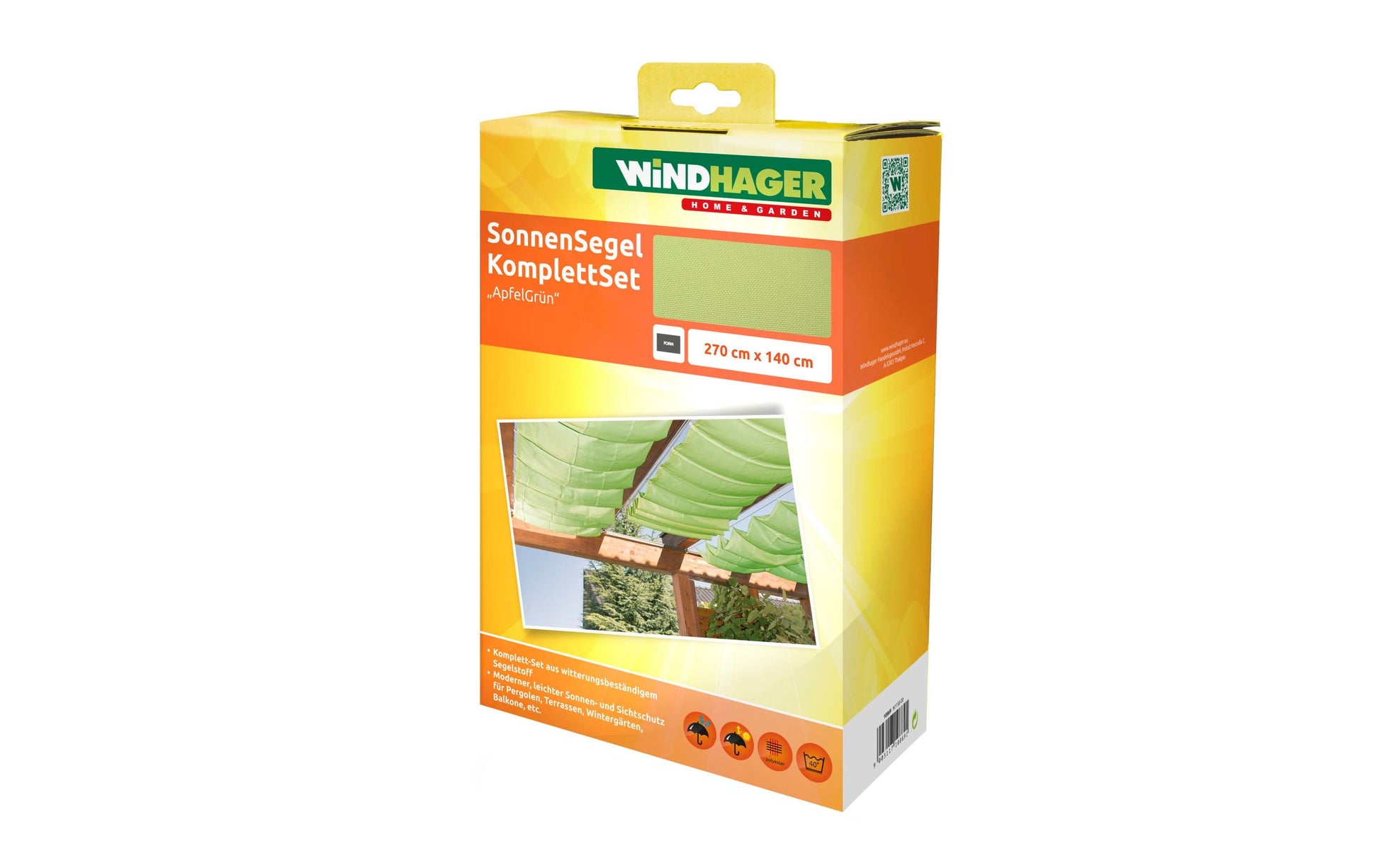 Windhager Einziehbares Sonnensegel-Pergola-Komplettset – 270 × 140 cm, Grün, Polyester
