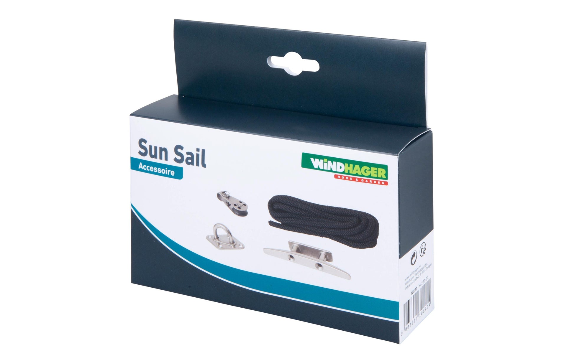 Windhager Seilzug-Set – Edelstahl, schwarz, für Sonnensegel, 4 Stk.