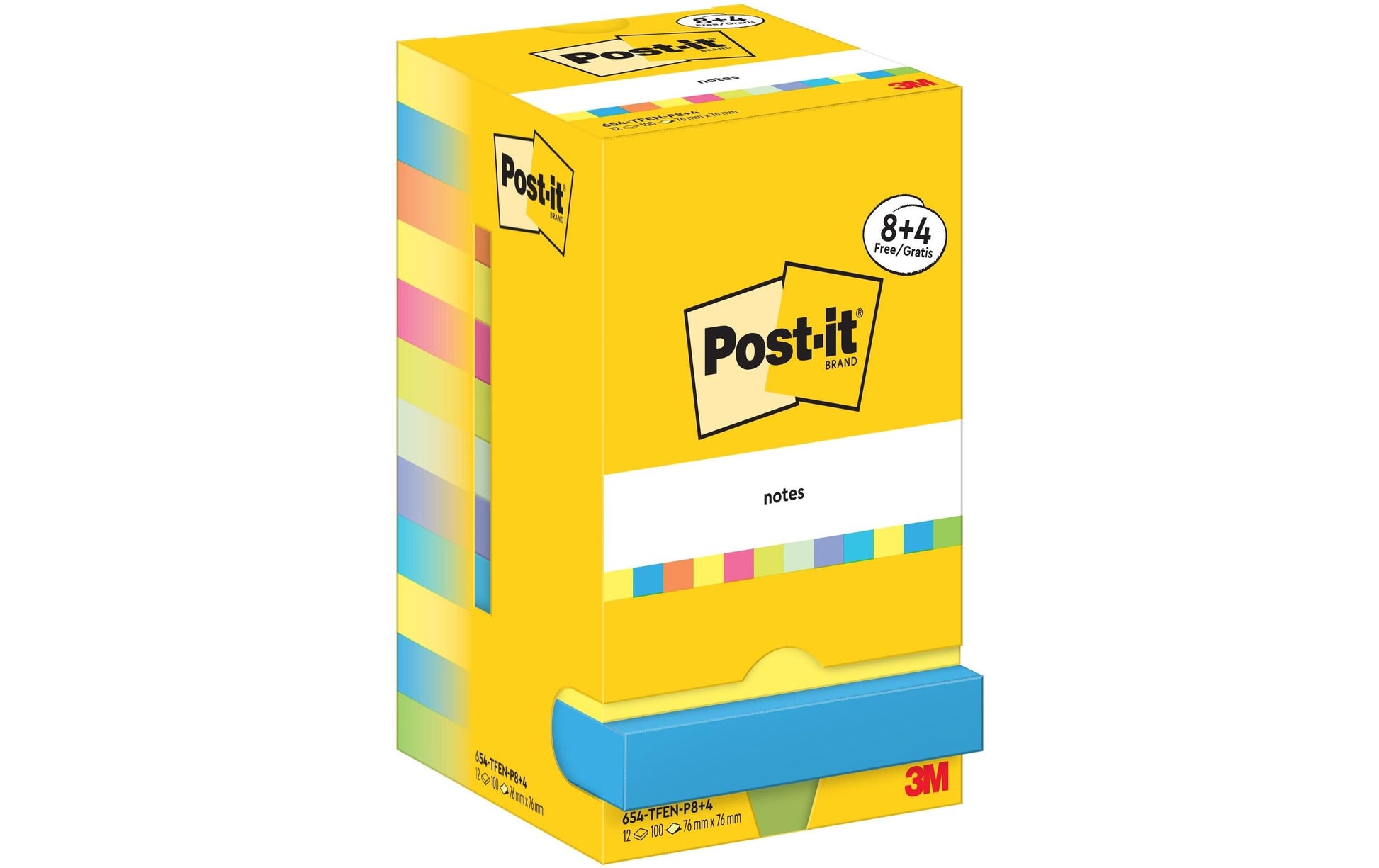 Post-it Super Sticky Haftnotizen – 76 × 76 mm – Mehrfarbig, 100 Blatt/Block, 12er-Pack, PEFC