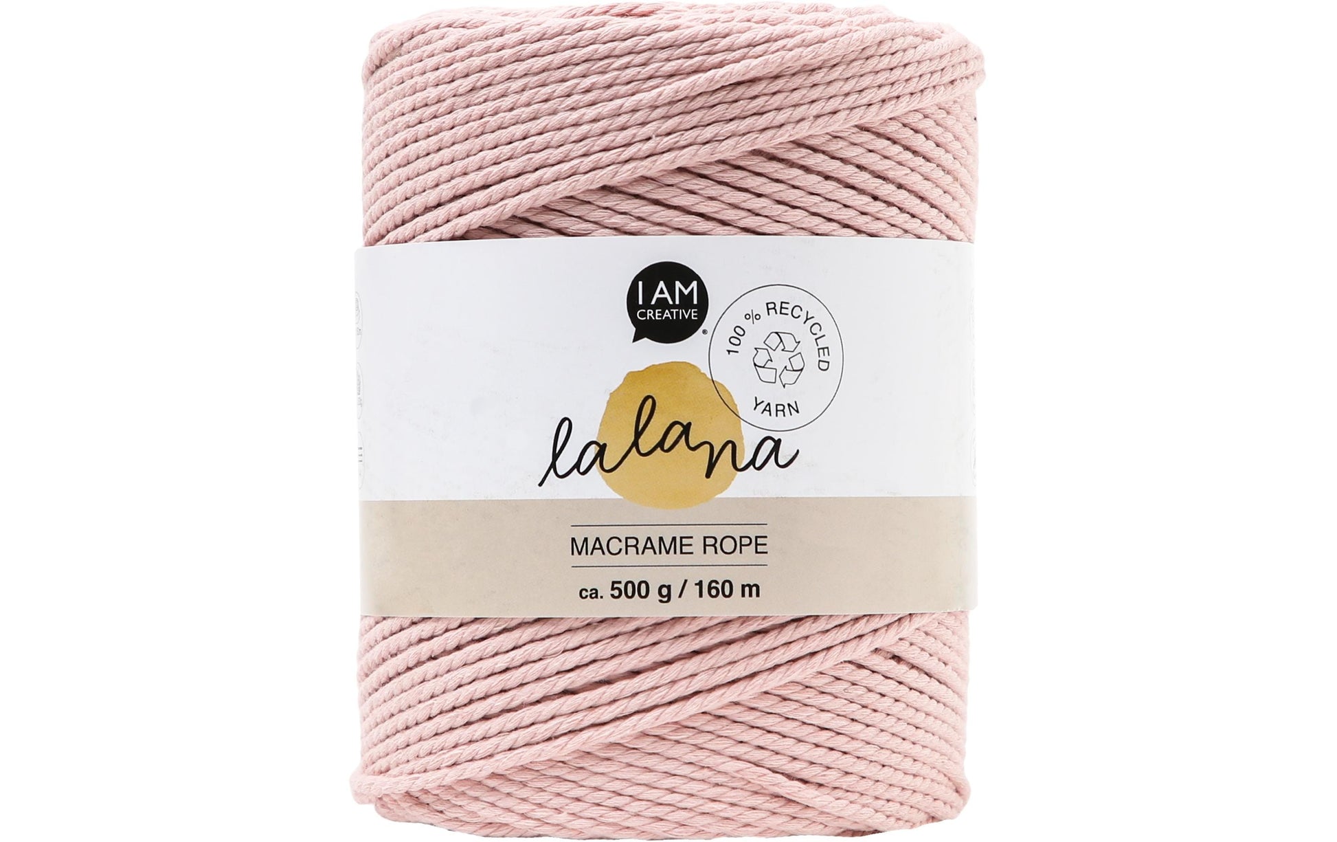 lalana Makramee-Kordel Hellrosa – Ø 2 mm, 500 g, 160 m, 80% Baumwolle/20% andere Fasern