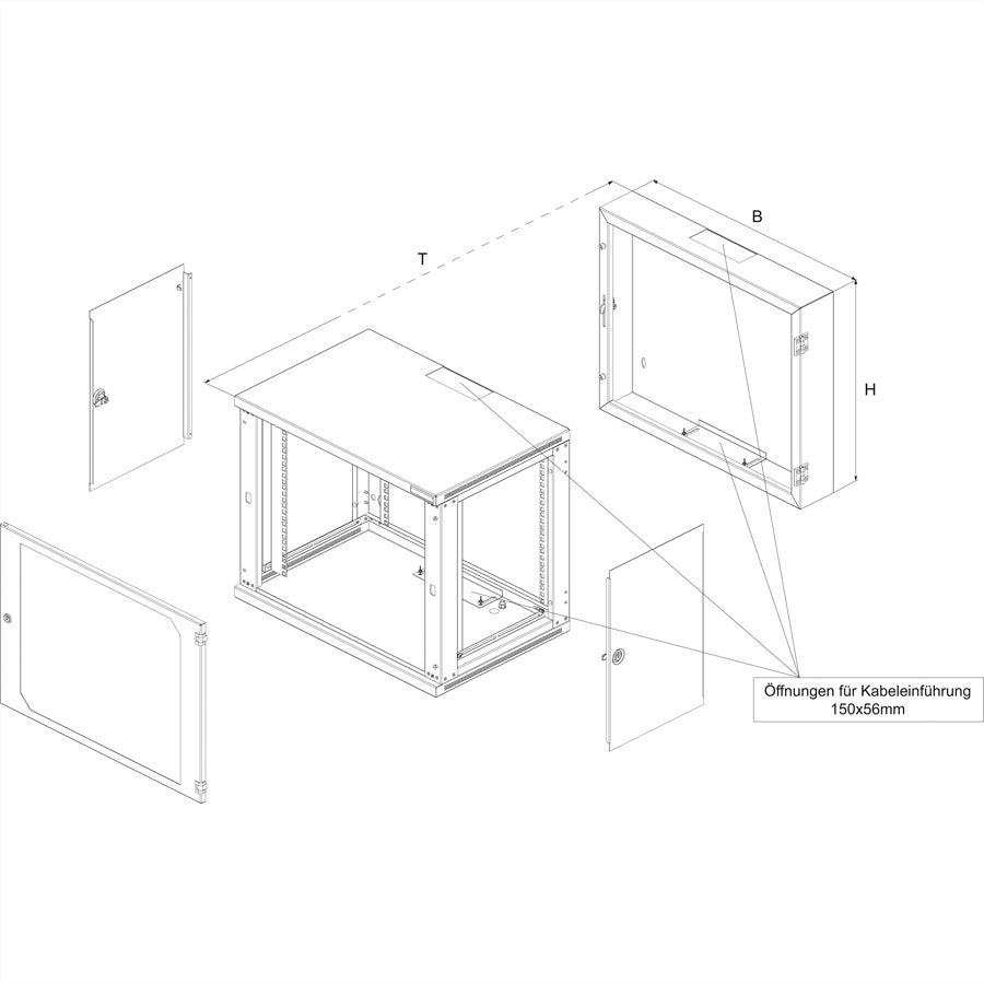 Conteg RUD – 19" Wandverteiler 9U, IP20, abschliessbar, 600 × 500 × 491 mm, lichtgrau