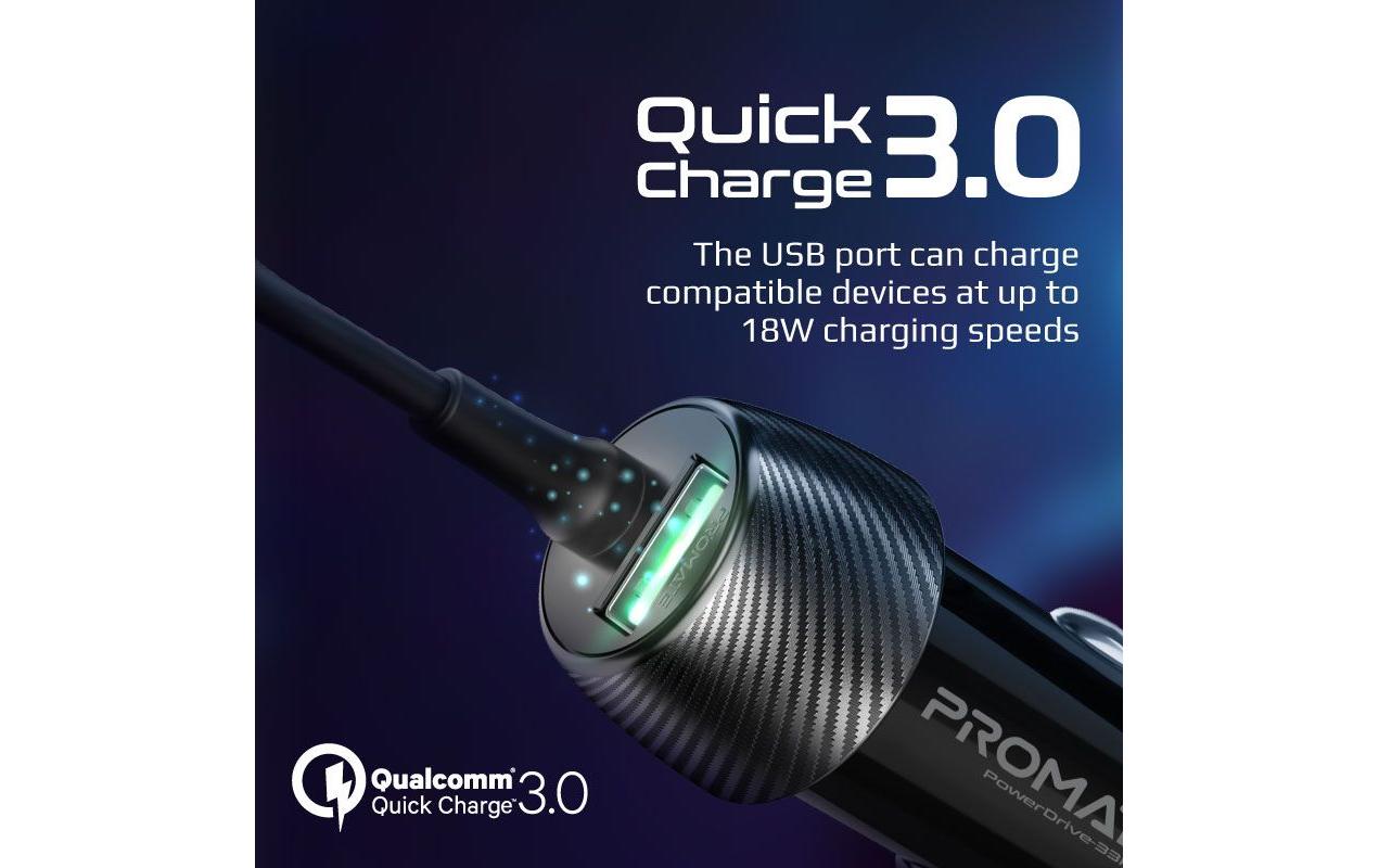 Promate Kfz-Ladegerät, 33 W, USB-C/USB-A, PD – universal – Schwarz